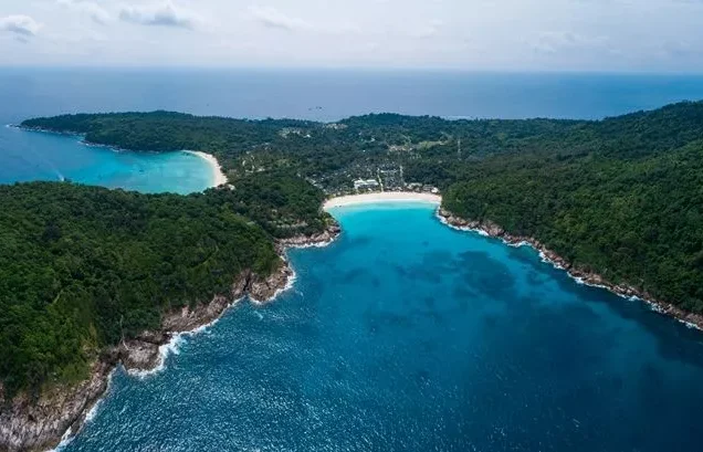 Full view of Racha Island, Patok Bay and Siam Bay