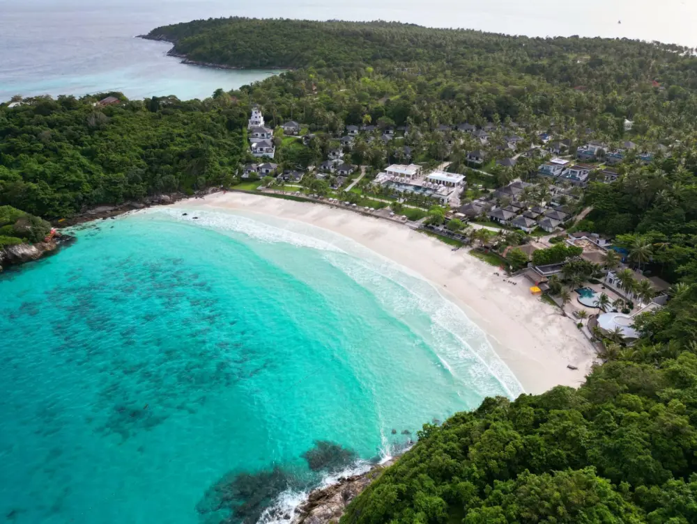 Patok Bay at Racha Island with crystal clear greenish water during peak season