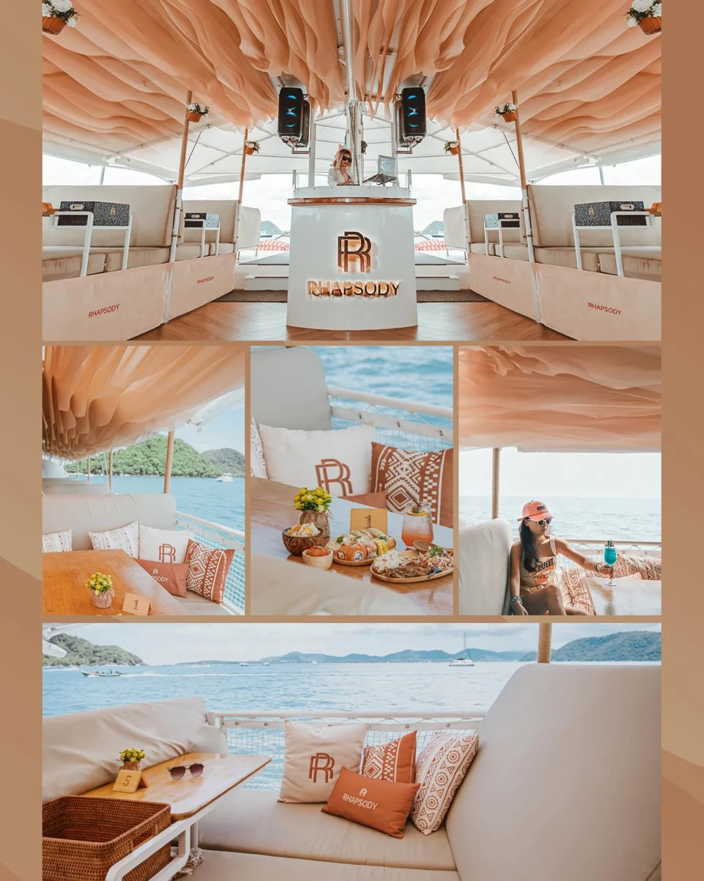 Luxury interior and comfortable seating area onboard Rhapsody Catamaran