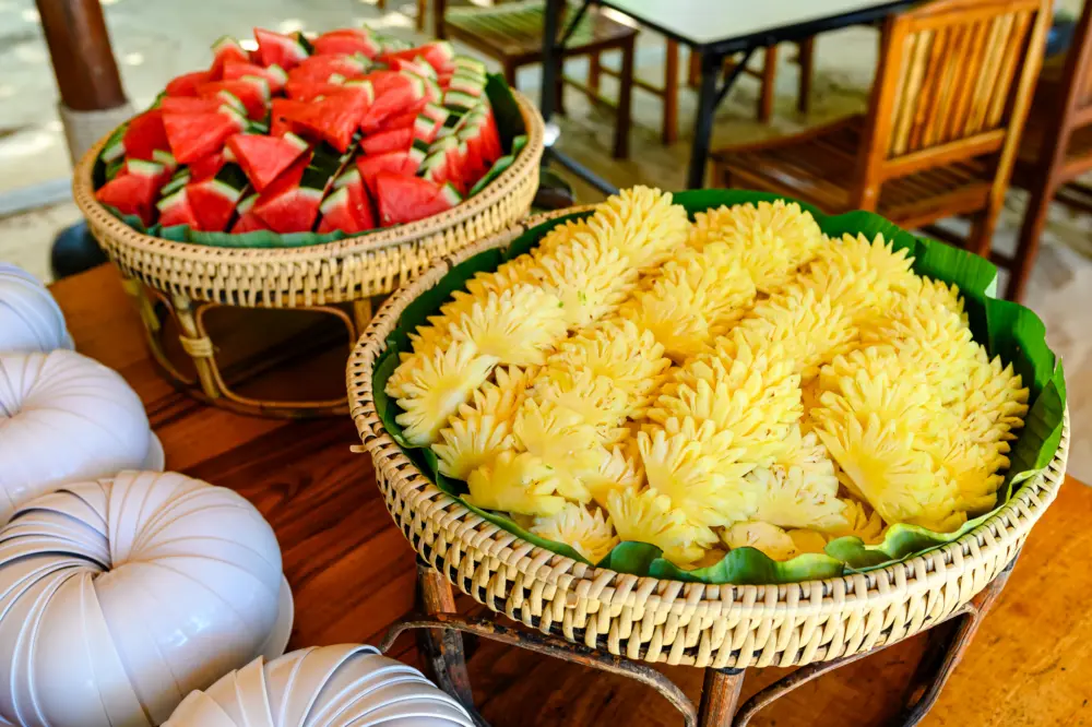 Fresh fruit served with lunch at Coral Island Banana Beach
