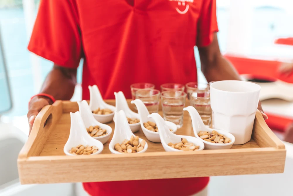 Tea time snacks served on Smile Rainbow Catamaran