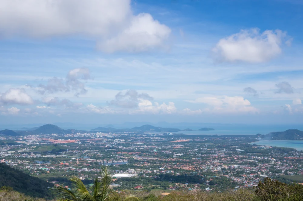 Big Buddha Phuket surrounded by the landscape of Nakkerd Hill