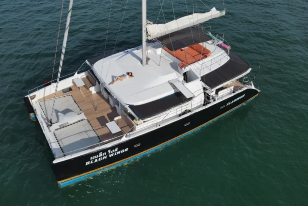 Black Wing Catamaran rooftop relaxation area at sea