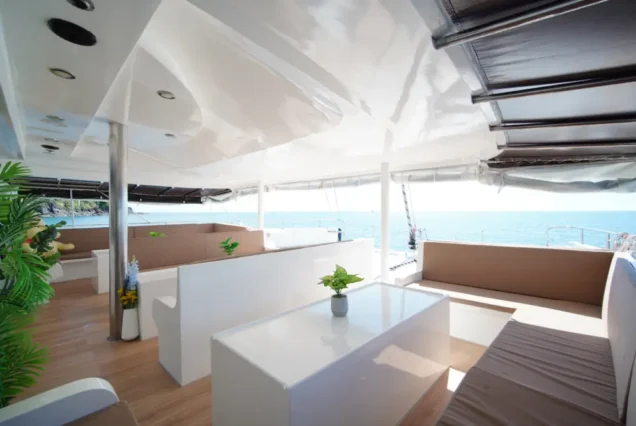 Black Wing Catamaran comfortable indoor sofa seating area