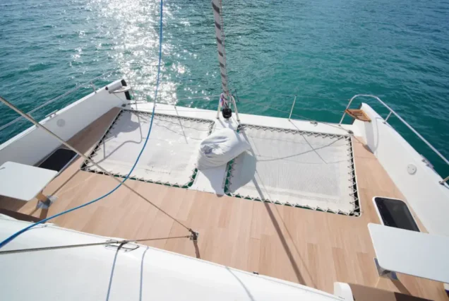 Black Wing Catamaran trampoline outdoor area for relaxing at sea