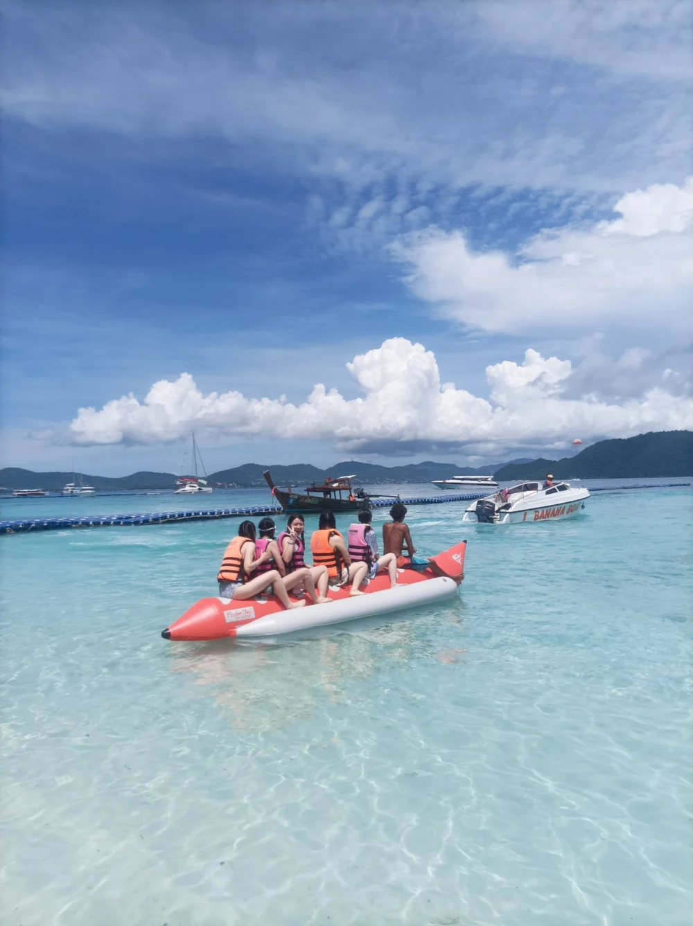Banana boat activity at Coral Island for travelers who enjoy beach water sports
