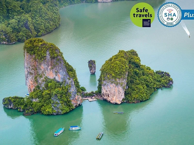 007岛航拍全景,攀牙湾石灰岩海岛与热带海景