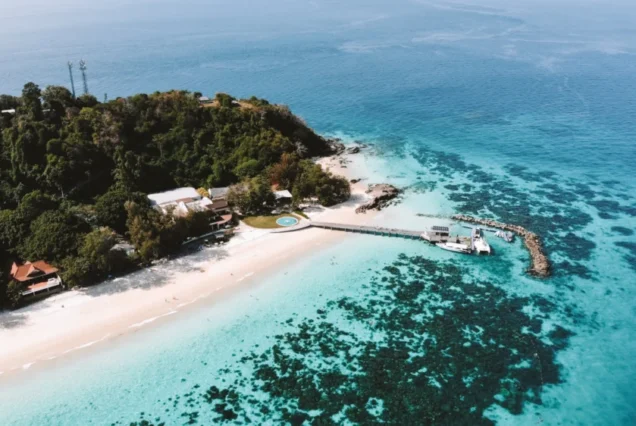 Aerial view of Maithon Island and its pier