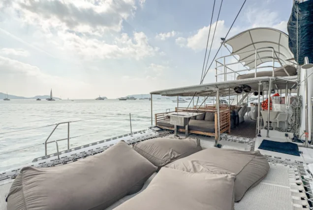 Large trampoline and soft lounge cushion on Noah Catamaran