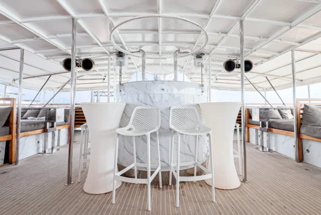 Elegant central bar and lounge aboard Noah Catamaran