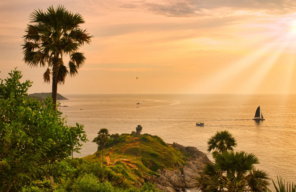 Beautiful Phuket sunset sky during the start of better sea conditions