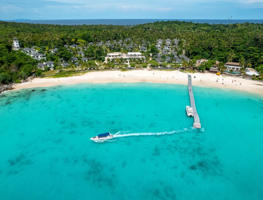 Boat boarding area at Patok Bay as travellers leave Racha Island