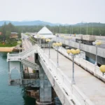 Original Sarasin Bridge and the sea between Phuket and Phang Nga