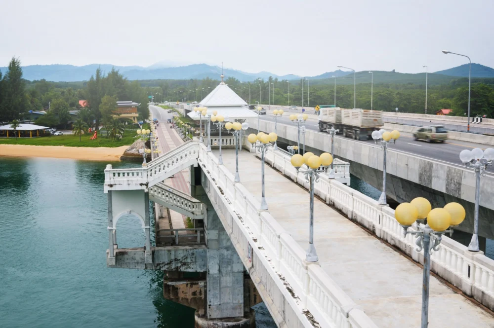 Original Sarasin Bridge and the sea between Phuket and Phang Nga