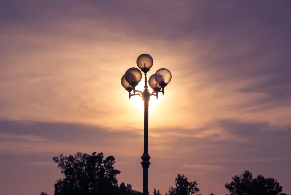 Streetlights and sunset atmosphere at Sarasin Bridge Phuket