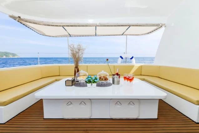 Silver Catamaran interior sofa area with spacious seating
