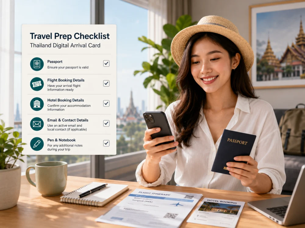 Travel preparation checklist for completing the Thailand Digital Arrival Card