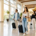 International travellers arriving at an airport in Thailand