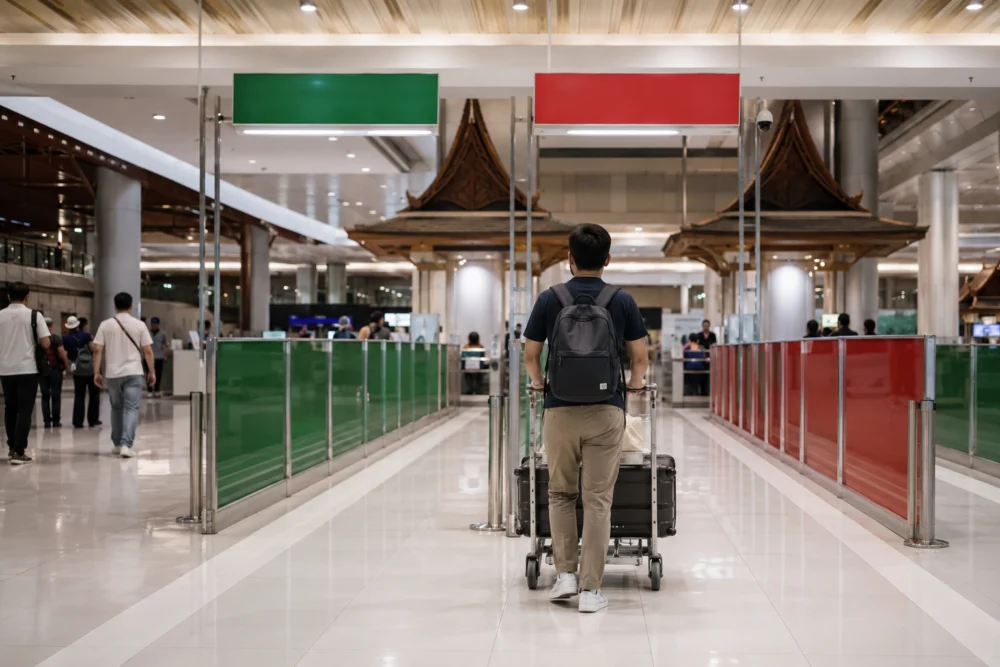 Green and red Customs channels at a Thailand airport