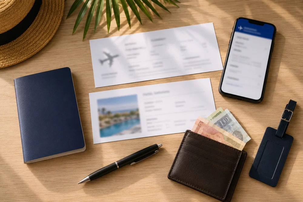 Passport accommodation and onward travel documents prepared for Thailand