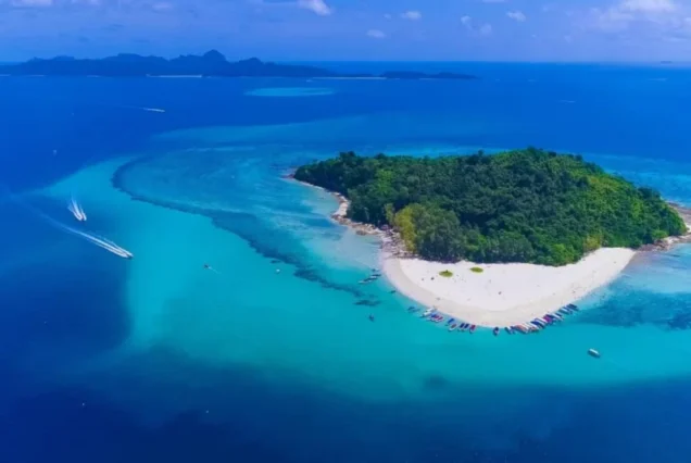 Aerial view of Bamboo Island white-sand beach