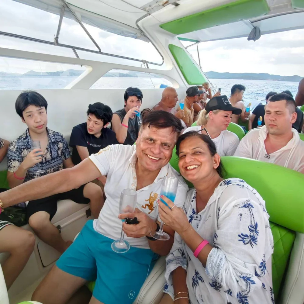 Happy passengers sharing a day inside a Phi Phi Island speedboat