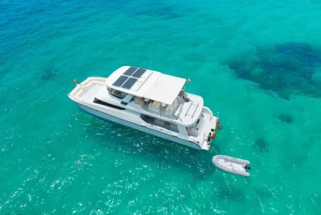 Aerial view of the double-deck Moonlight Luxury Catamaran