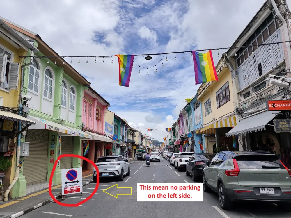 Date-based roadside no-parking sign used on selected Phuket streets