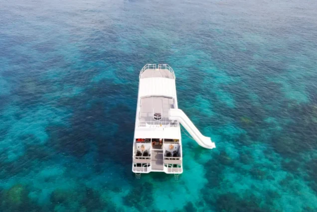 Aerial view of the Once Catamaran rooftop deck