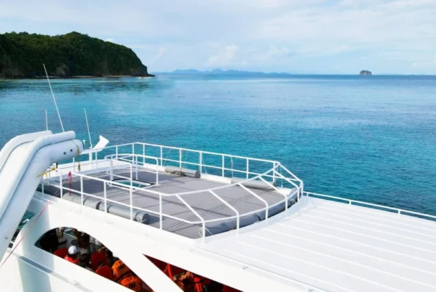 Once Catamaran rooftop deck during the five-island tour