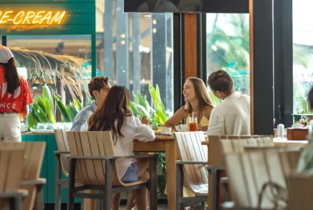 Breakfast seating in the Once Catamaran lounge