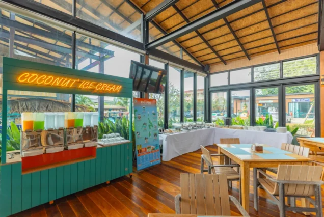 Once Catamaran breakfast bar and meeting point