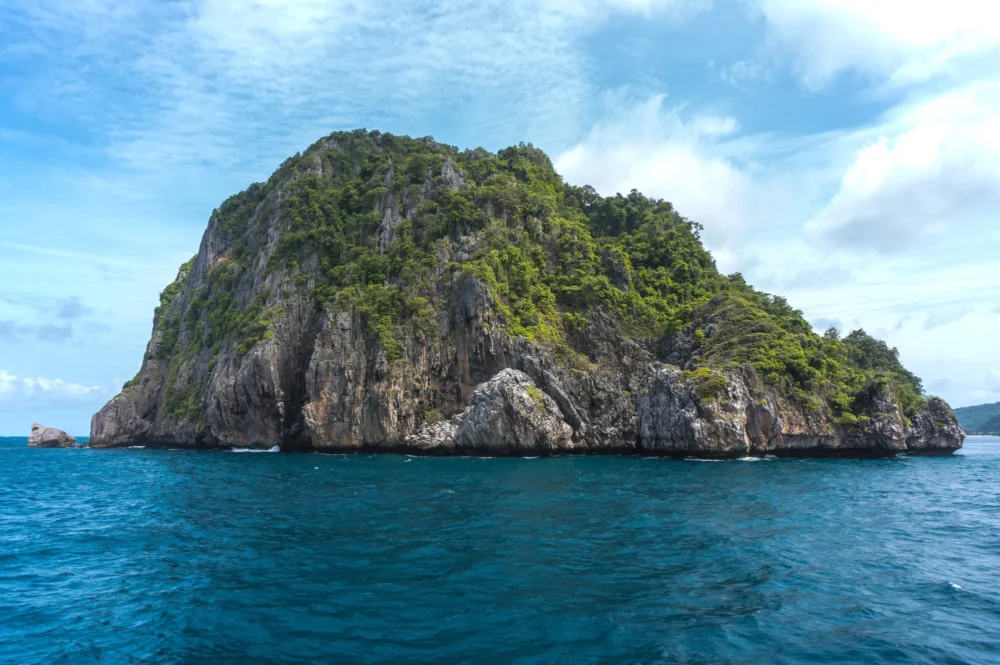 Limestone scenery rising from the sea around Phi Phi Island