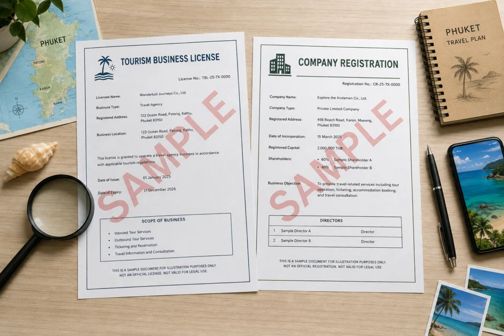 Sample tourism business licence and company registration documents for verification