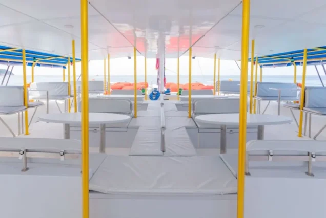 Open and airy passenger space aboard Aquaman Catamaran