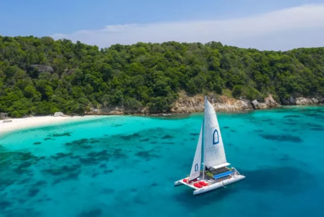Aquaman Catamaran sailing beside Racha Island