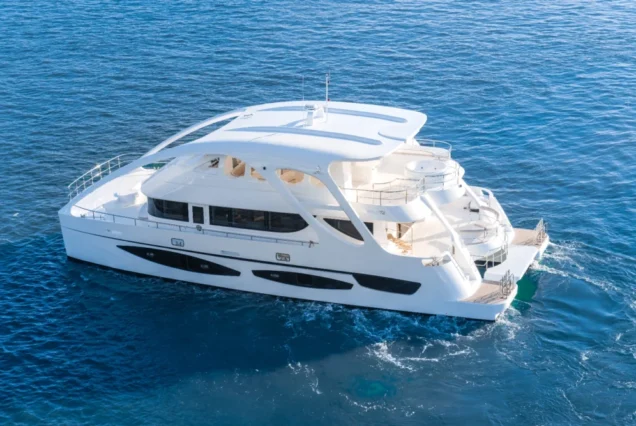 Flying Dolphins 1 wide-body catamaran yacht sailing on the Andaman Sea