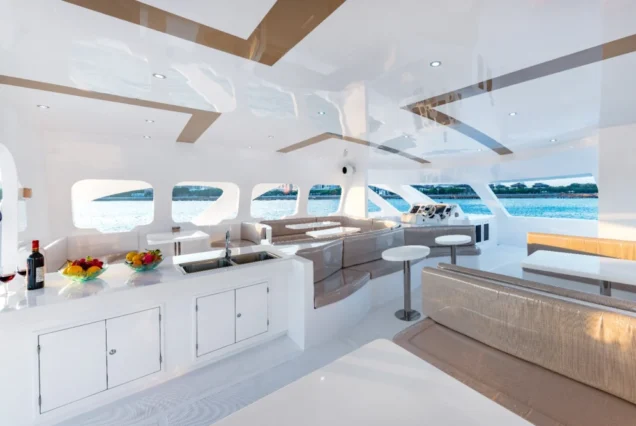Third-floor panoramic lounge aboard Flying Dolphins 1