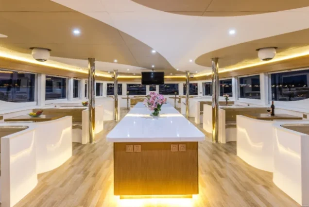 Second-floor air-conditioned lounge aboard Flying Dolphins 1