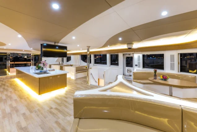 Luxury wood-floor air-conditioned cabin aboard Flying Dolphins 1
