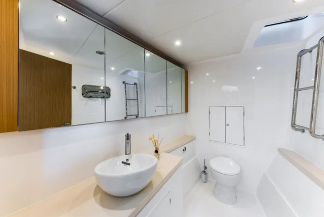 Clean hotel-style washroom aboard Flying Dolphins 1 luxury yacht