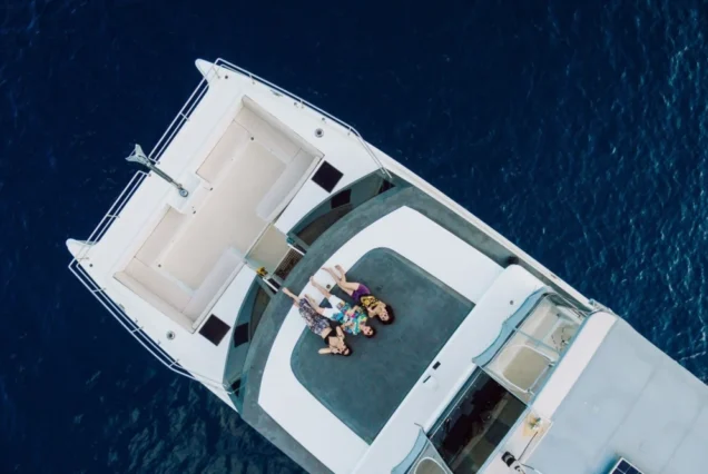 Aerial view of guests relaxing on the upper bow deck