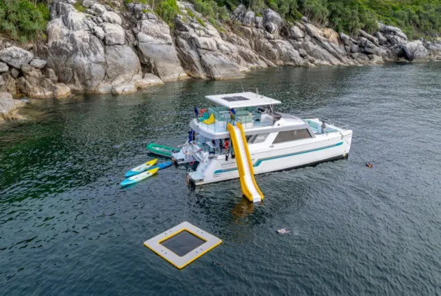Water-activity platform behind Indigo Catamaran Yacht