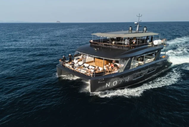 Noah luxury yacht sailing among the islands of the Andaman Sea