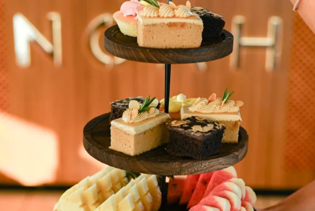 Elegant dessert selection served aboard Noah Yacht