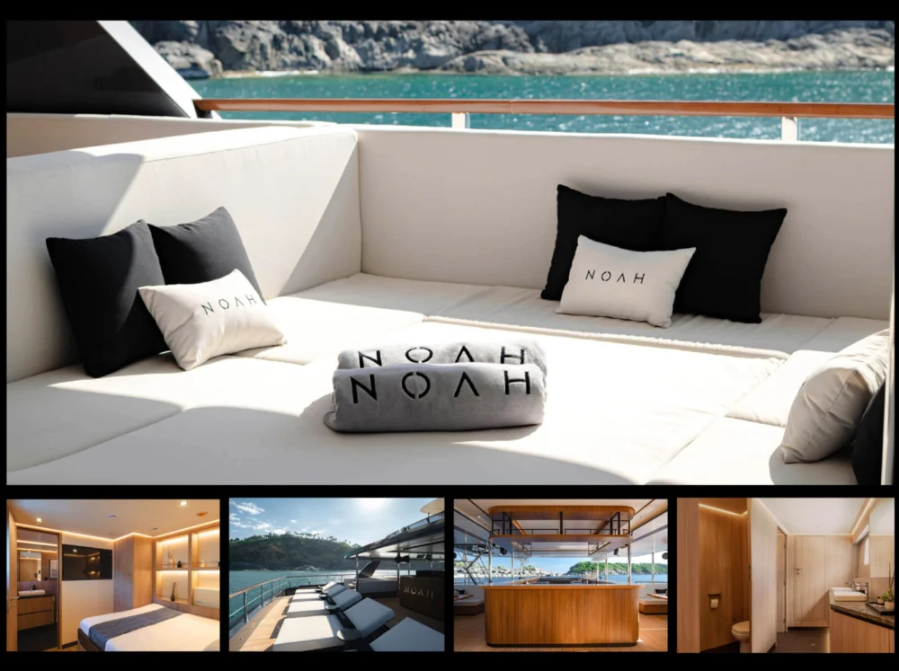 Interior lounge and passenger seating aboard Noah Yacht