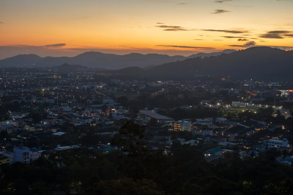 Sunset view over Phuket Town from Khao Rang