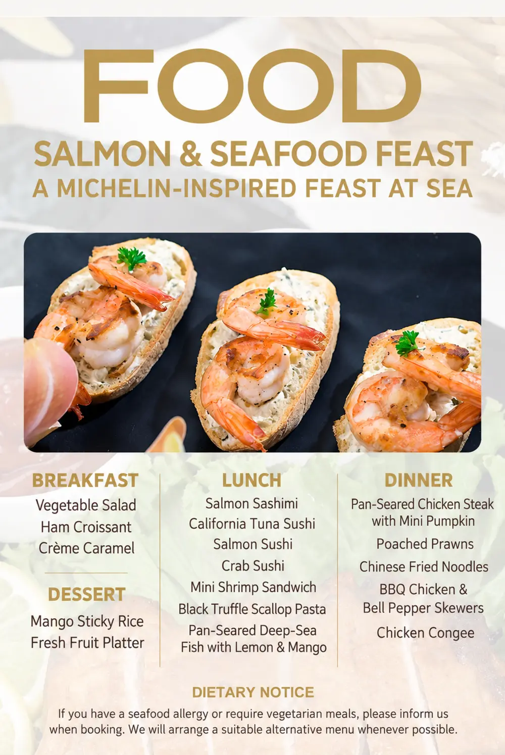 List of the food on board