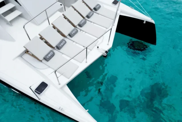 Spacious bow and sun loungers on Vibes Catamaran Yacht