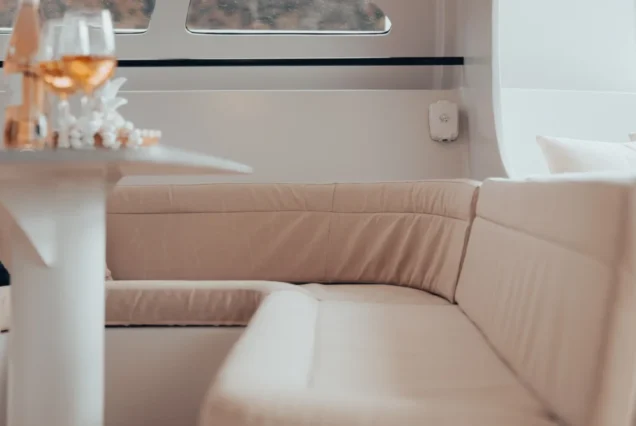 Comfortable sofa inside Vibes Catamaran Yacht